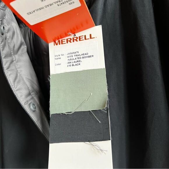 Merrell NWT Trailhead Insulated Reversible Bomber Jacket Size Small Black Grey - Picture 9 of 15